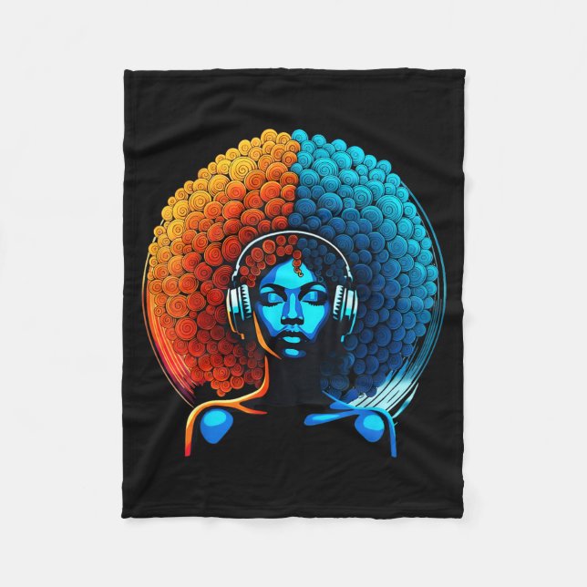 Retro 80s Funk Afro Girl Disco Soul African Americ Fleece Blanket (Front)