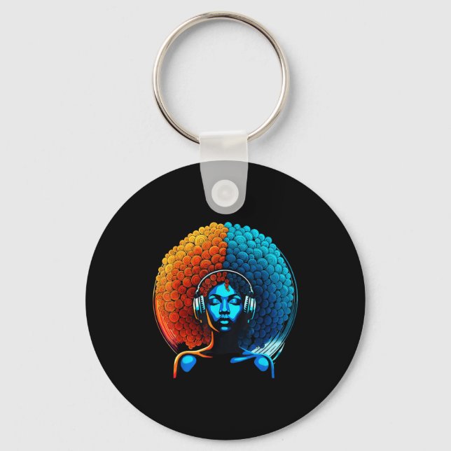 Retro 80s Funk Afro Girl Disco Soul African Americ Key Ring (Front)