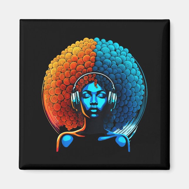 Retro 80s Funk Afro Girl Disco Soul African Americ Magnet (Front)