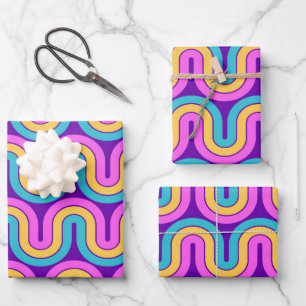 Retro 80s Geometric Gradient Wave Design Wrapping Paper Sheet