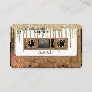 Retro 80's Gold Glitter Drip Cassette Tape Mixtape Business Card
