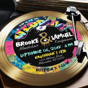 Retro 80's Hip Hop Photo Gold Record Album Wedding Invitation