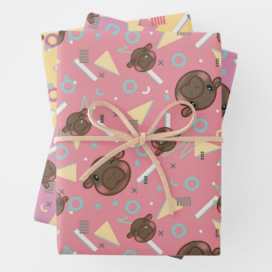 Retro 80's Hippo Wrapping Paper Sheet
