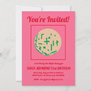 Retro 80s Hot Pink Red Green Disco 21st Birthday  Invitation