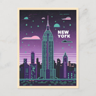 Retro 80s Lo-Fi Vaporwave Empire State Building  Postcard