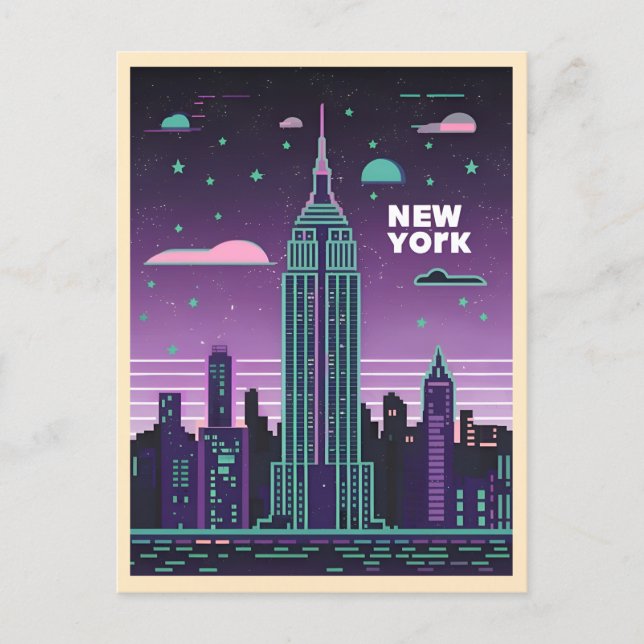 Retro 80s Lo-Fi Vaporwave Empire State Building  Postcard (Front)