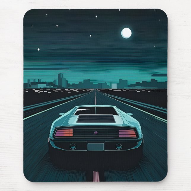 Retro 80s Lo-Fi Vaporwave Futuristic Supercar Mouse Mat (Front)