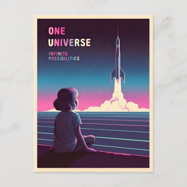 Retro 80s LoFi Vaporwave Space Exploration Postcard (Front)