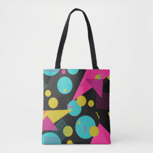 Retro 80s Memphis Geometric Design Tote Bag