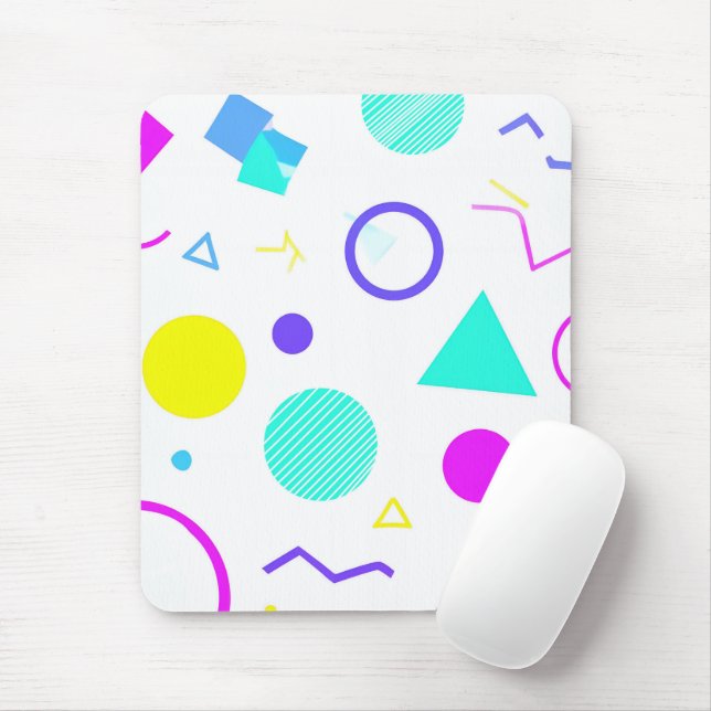 Retro 80s Memphis Geometric Pattern Mouse Mat (With Mouse)