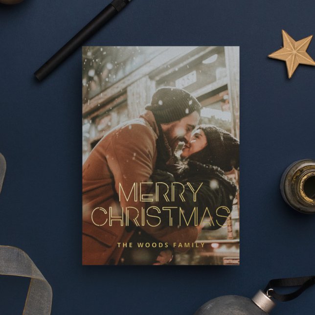 Retro 80s Merry Christmas Photo Gold Foil Holiday Card (Creator Uploaded)