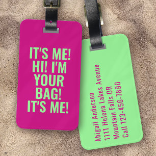 Retro 80s Mint Green Magenta Pink Funny Luggage Tag