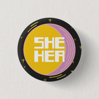 Retro 80s Moon She/Her Pronouns 3 Cm Round Badge
