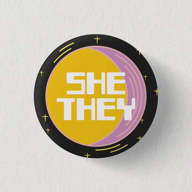 Retro 80s Moon She/They Pronouns  3 Cm Round Badge (Front)