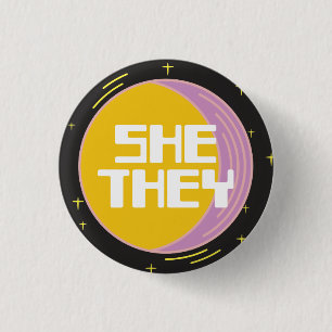 Retro 80s Moon She/They Pronouns  3 Cm Round Badge