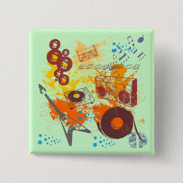 Retro 80's Music 15 Cm Square Badge (Front)