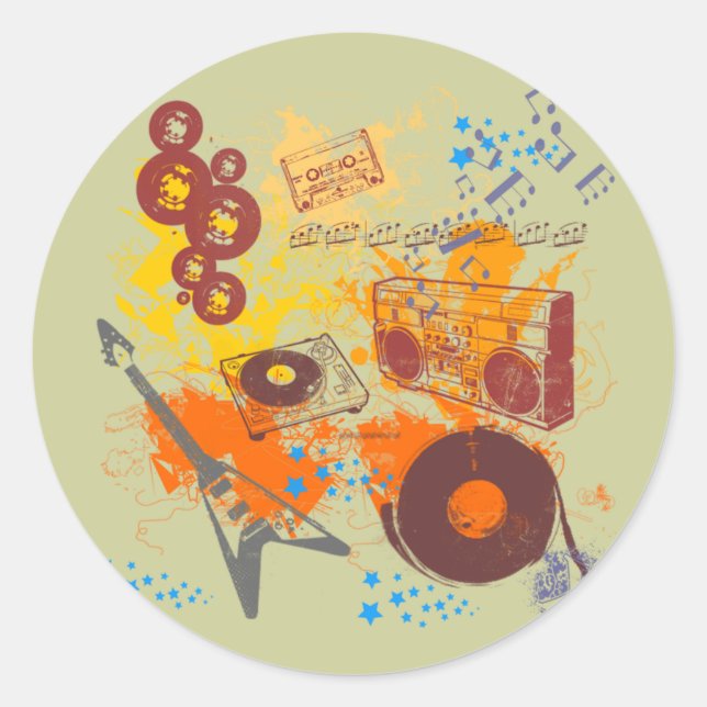 Retro 80's Music Classic Round Sticker (Front)