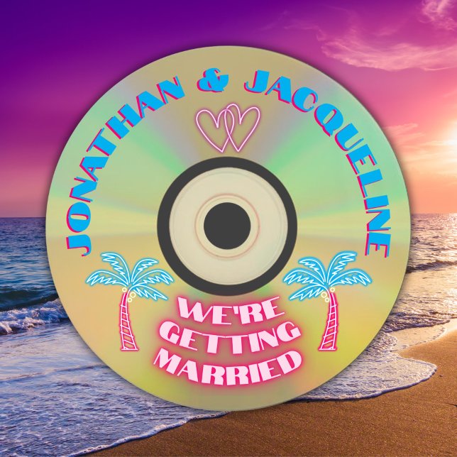 Retro 80s Music Tropical Neon Faux CD Wedding Invitation (Creator Uploaded)