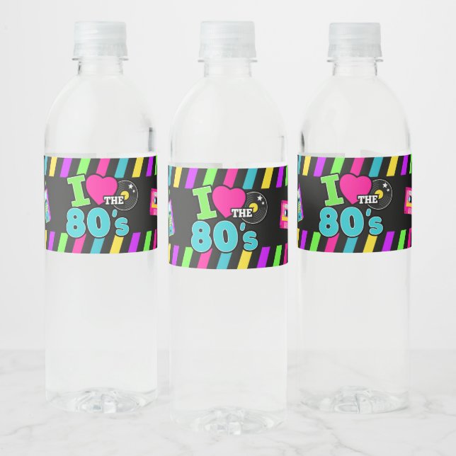 Retro 80s Neon Birthday Water Bottle Label (Bottles)