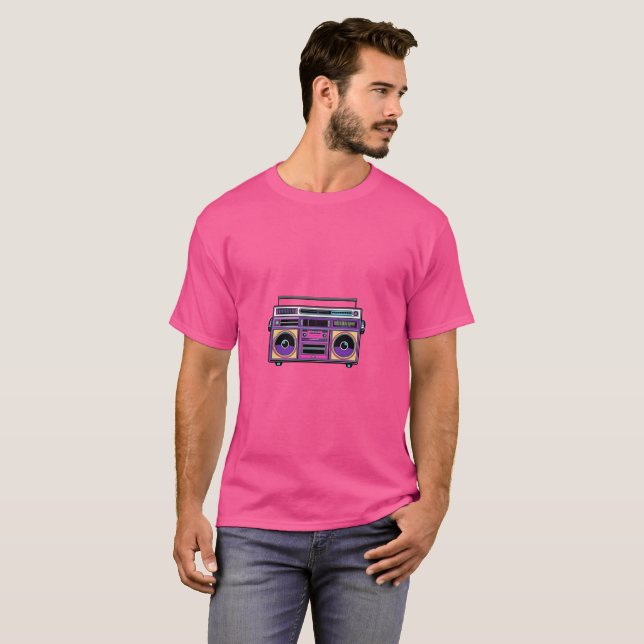 Retro 80s Neon Boombox Design | Pop Art Music Love T-Shirt (Front Full)