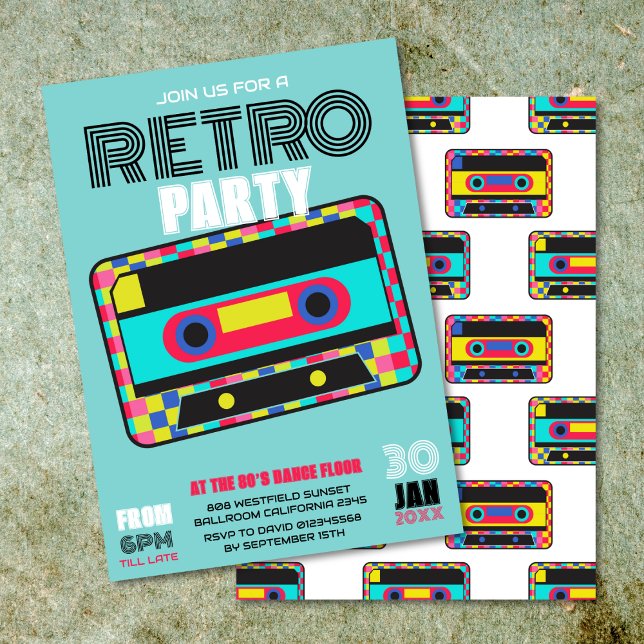 Retro 80s Neon Cassette Tape Dance Party Invitation (Creator Uploaded)