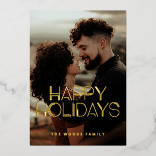 Retro 80s Neon Happy Holidays Photo Gold Foil Holiday Card