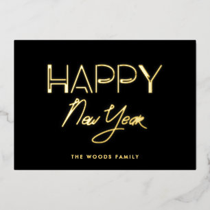 Retro 80s Neon lights Happy New Year Foil Holiday Card