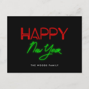 Retro 80s Neon lights Happy New Year Holiday Postcard