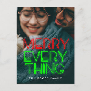 Retro 80s Neon lights Merry everything photo Holiday Postcard
