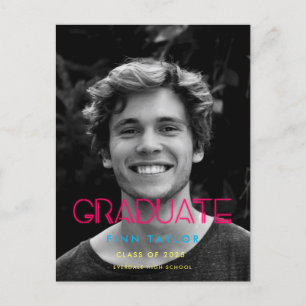 Retro 80s neon lights Photo graduation Postcard