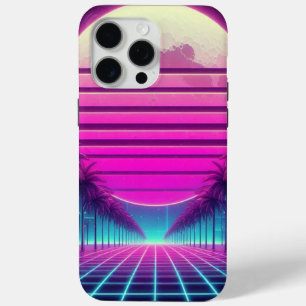 retro, 80s neon moon/palms iPhone 15 pro max case