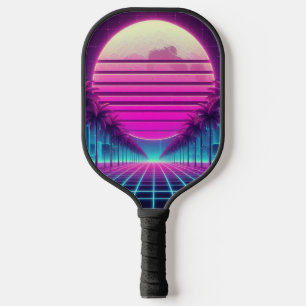 retro, 80s neon moon/palms pickleball paddle