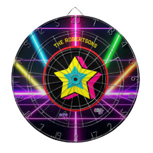 Retro 80's Neon Party Vibes Family Name  Dartboard