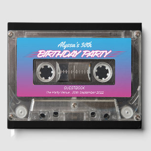 Retro 80s Neon Pink Blue Mixtape Cassette Party Gu Guest Book