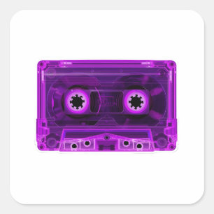 Retro 80s Neon Purple Transparent Cassette Tape Di Square Sticker