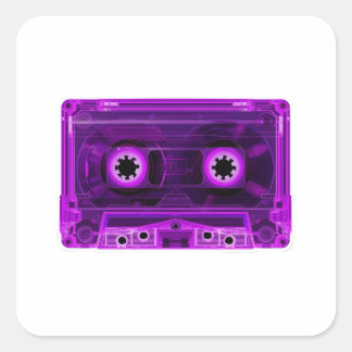 Retro 80s Neon Purple Transparent Cassette Tape Di Square Sticker