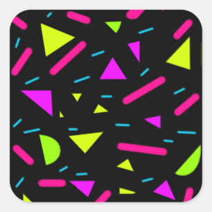 Retro 80's Neon Shapes Glossy Square Stickers