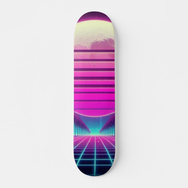 retro, 80s neon sun skateboard (Front)