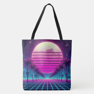 retro, 80s neon sunset palms tote bag