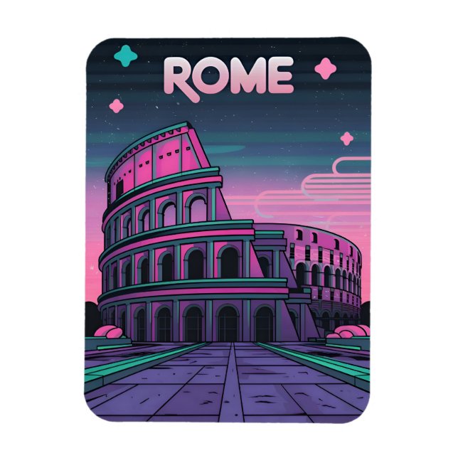 Retro 80s Neon Synthwave Colosseum Rome Magnet (Vertical)