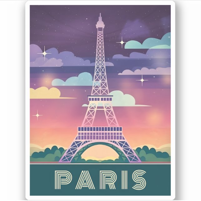 Retro 80s Neon Synthwave Eiffel Tower Paris France (Front)
