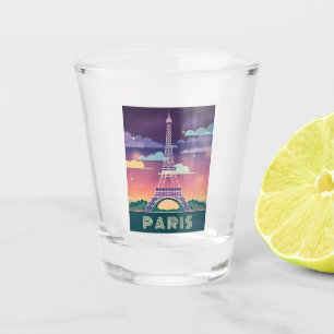 Retro 80s Neon Synthwave Eiffel Tower Paris France Shot Glass