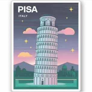 Retro 80s Neon Synthwave Leaning Tower Pisa Italy