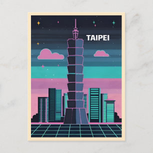 Retro 80s Neon Synthwave Taipei 101 Taiwan Postcard