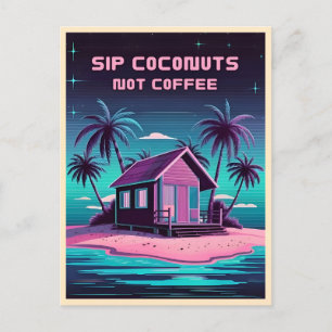 Retro 80s Neon Synthwave Tropical Island Summer Postcard