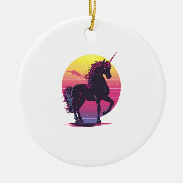 Retro 80s Neon Unicorn (1) Ceramic Tree Decoration (Front)