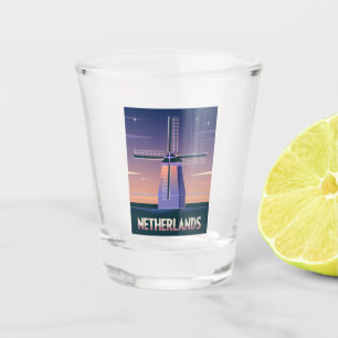 Retro 80s Neon Vaporwave Netherlands Windmill Post Shot Glass