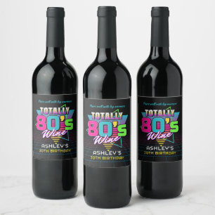 Retro 80's Neon Vintage Birthday Wine Label