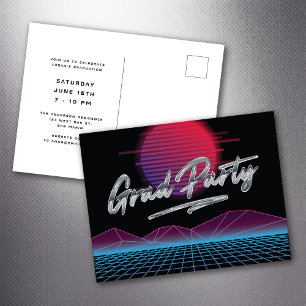 Retro 80's New Wave Graduation Grad Party Invite Postcard