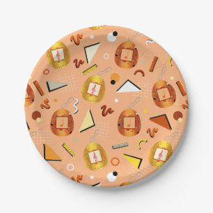 Retro 80's Orange Tamagotchi Paper Plate